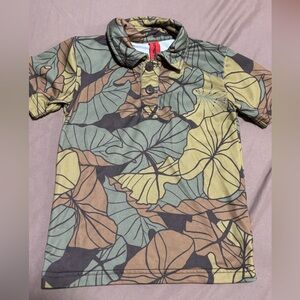 Tommy Bahama Kids Polo with Tropical Leaf Pattern in Green & Brown & Yellow